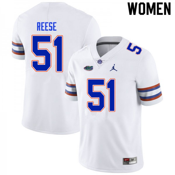 Women #51 Stewart Reese Florida Gators College Football Jersey White